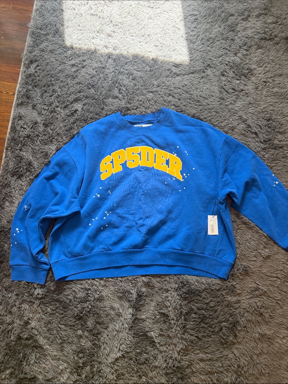 Spsder Blue Crewneck Sweatshirt with Yellow Logo